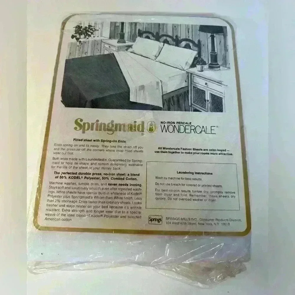 Springmade Wondercale White Double Flat Sheet - No Iron - Vintage